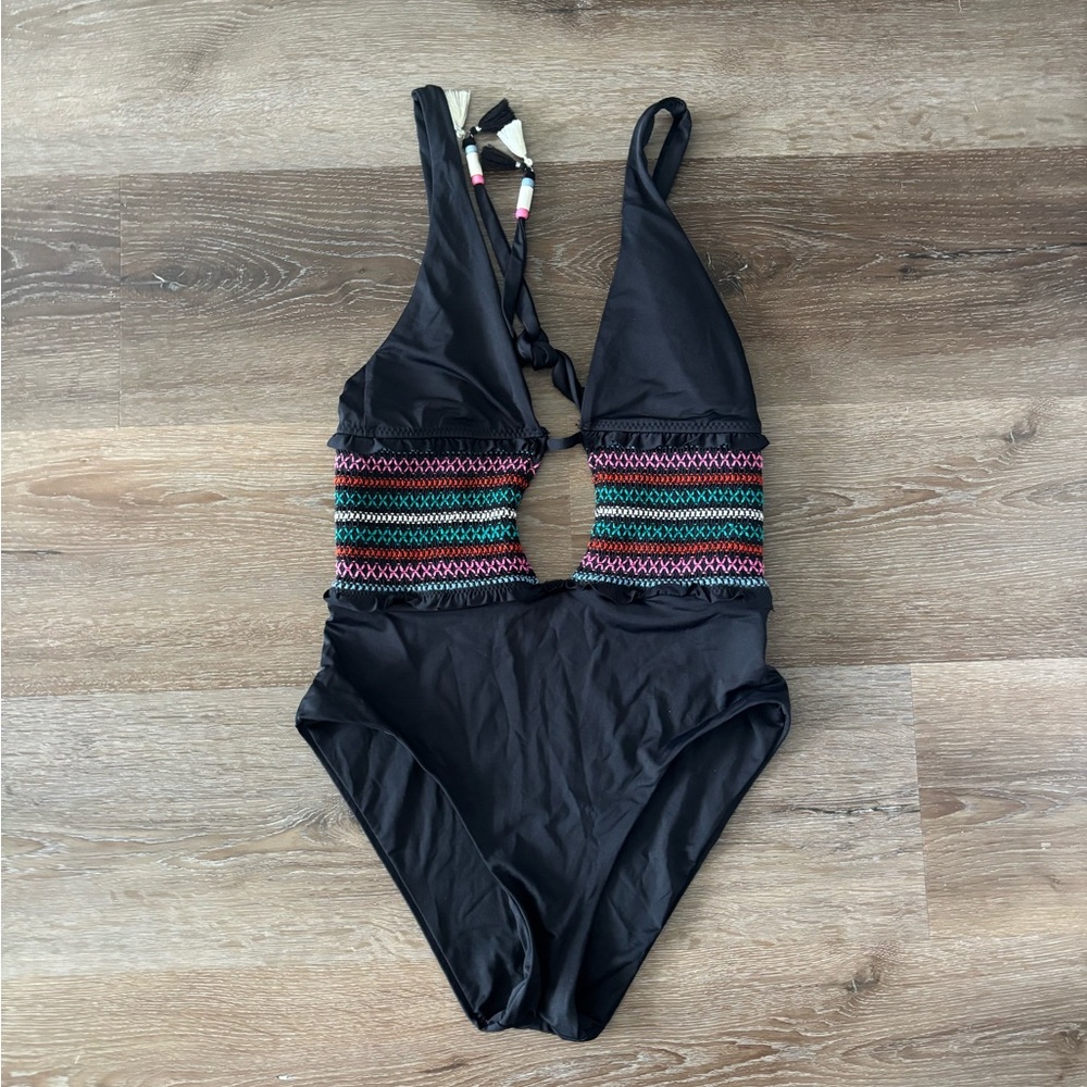 Isabella Rose black plunge one piece swimsuit
